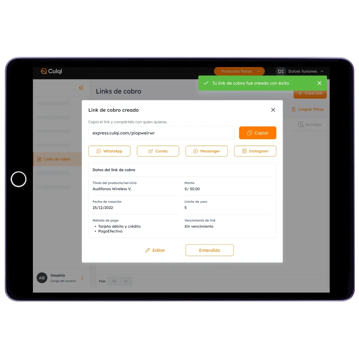 Ya puedes compartir tu link de pago